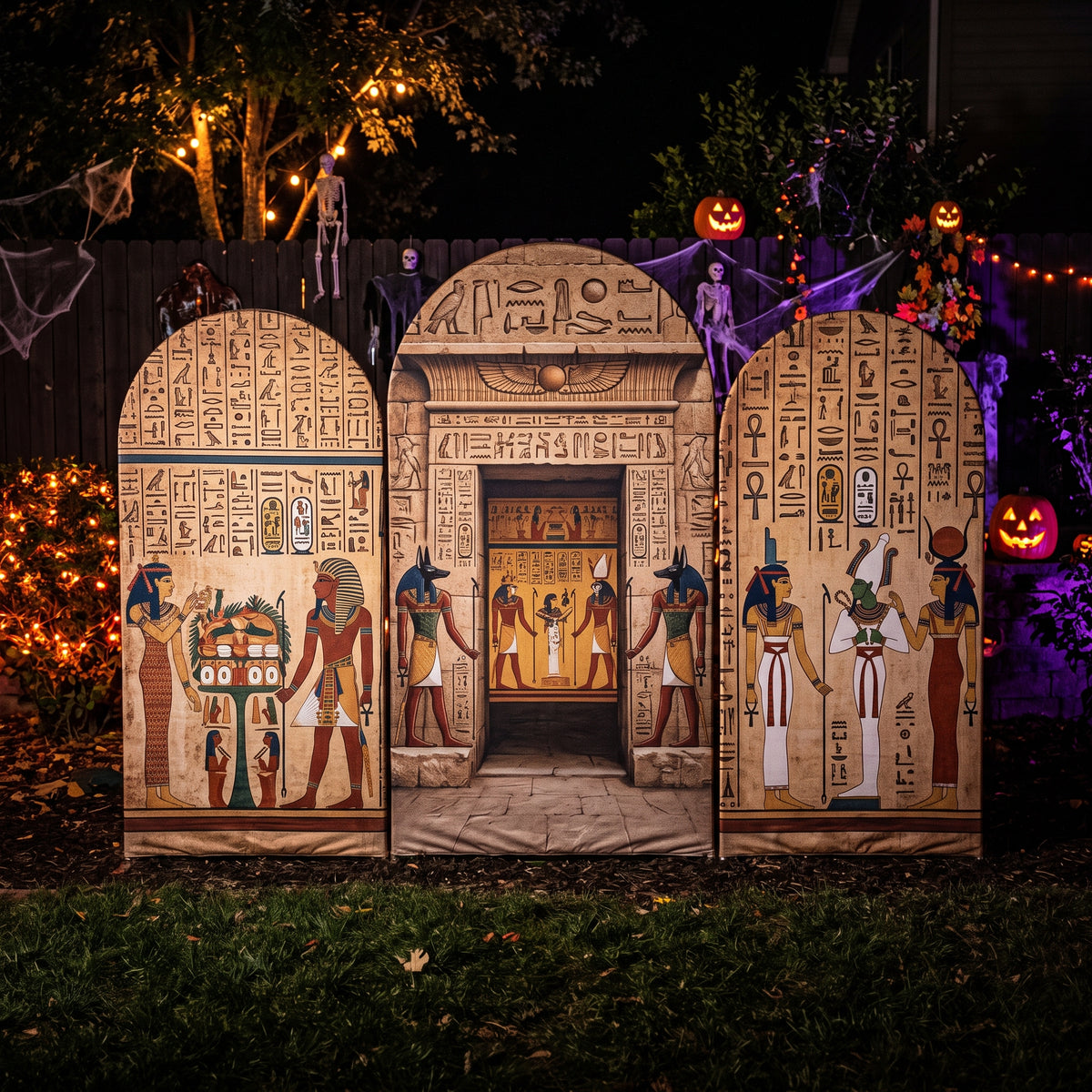 7.2ft Ancient Egyptian Tomb Theme Halloween Arch Fabric Backdrop Cover - Multi-Panel Event Backdrop Decor Prop
