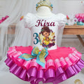 Fancy Nancy Tutu Set Girls Personalized Custom Blue Pink Purple Ribbon Sewn Trim Tutu Outfit Dress Theme Cake Smash Birthday Party