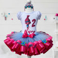 Poppy Troll Tutu Set Girls Personalized Custom Pink Blue Flower Ribbon Sewn Trim Tutu Outfit Dress Theme Cake Smash Birthday Party