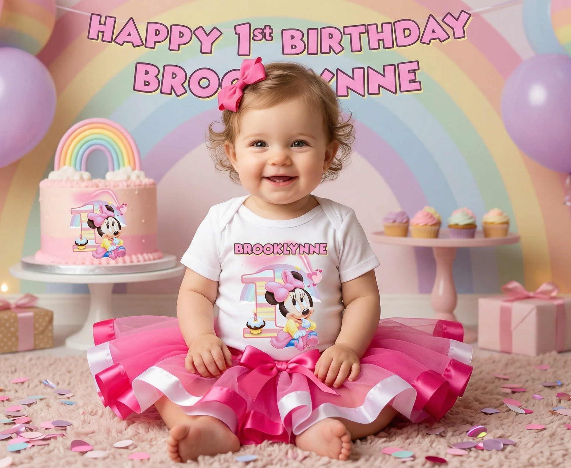 Baby Minnie Tutu Set Girls Personalized Custom Hot Pink White Pink Ribbon Tutu Outfit Dress Theme Cake Smash Birthday Party