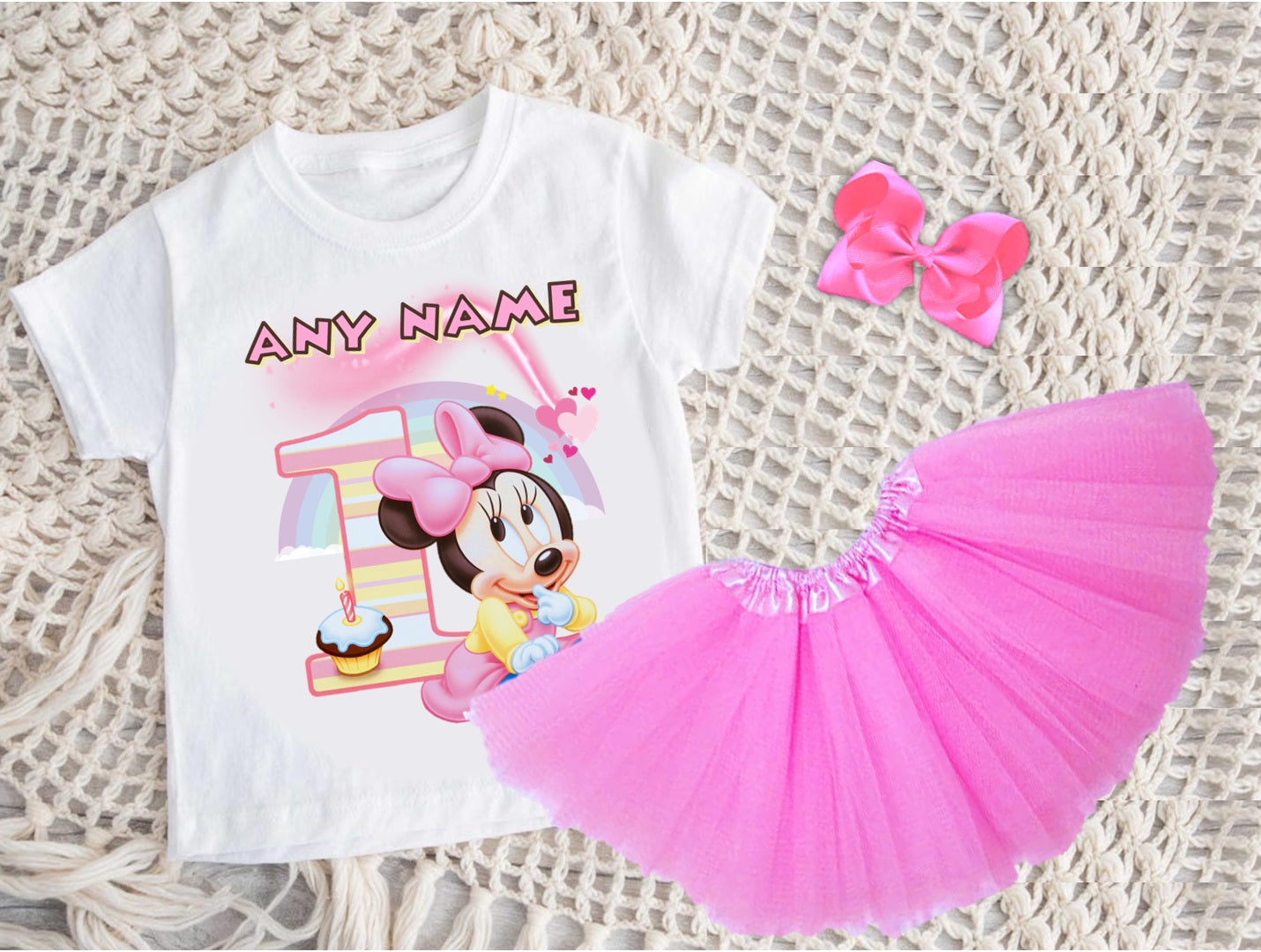 Baby Minnie Tutu Set Girls Personalized Custom Pink 3 Layer Tutu Outfit Dress Theme Cake Smash Birthday Party