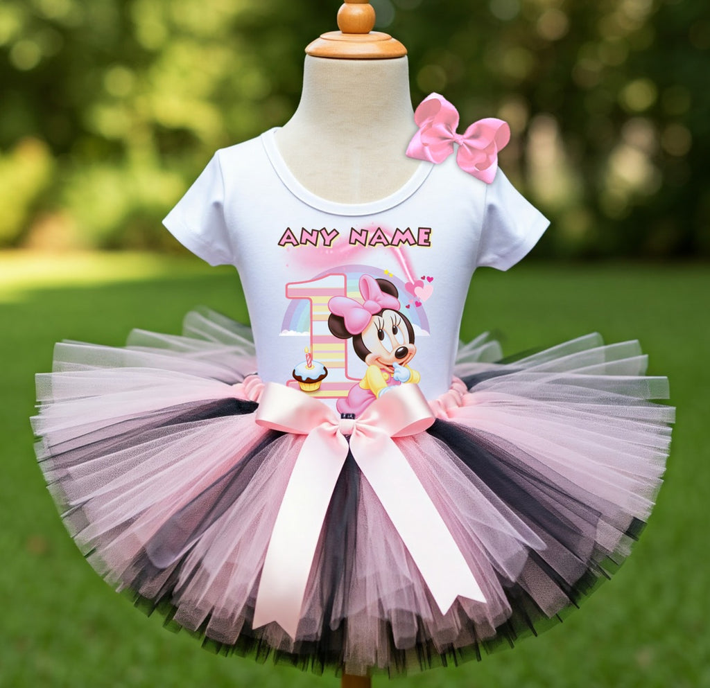 Baby Minnie Tutu Set Girls Personalized Custom Black Pink Tutu Outfit Dress Theme Cake Smash Birthday Party