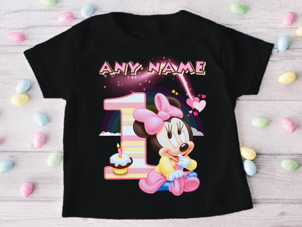 Baby Minnie Personalized Custom Black Family T-Shirt or Onesie Pack Theme Cake Smash Birthday Party