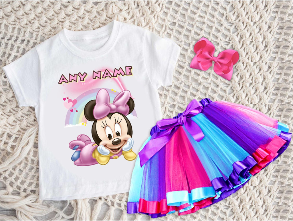 Baby Minnie Tutu Set Girls Personalized Custom Hot Pink Blue Purple Ribbon Tutu Outfit Dress Theme Cake Smash Party