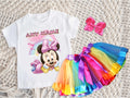 Baby Minnie Tutu Set Girls Personalized Custom Rainbow Ribbon Tutu Outfit Dress Theme Cake Smash Party