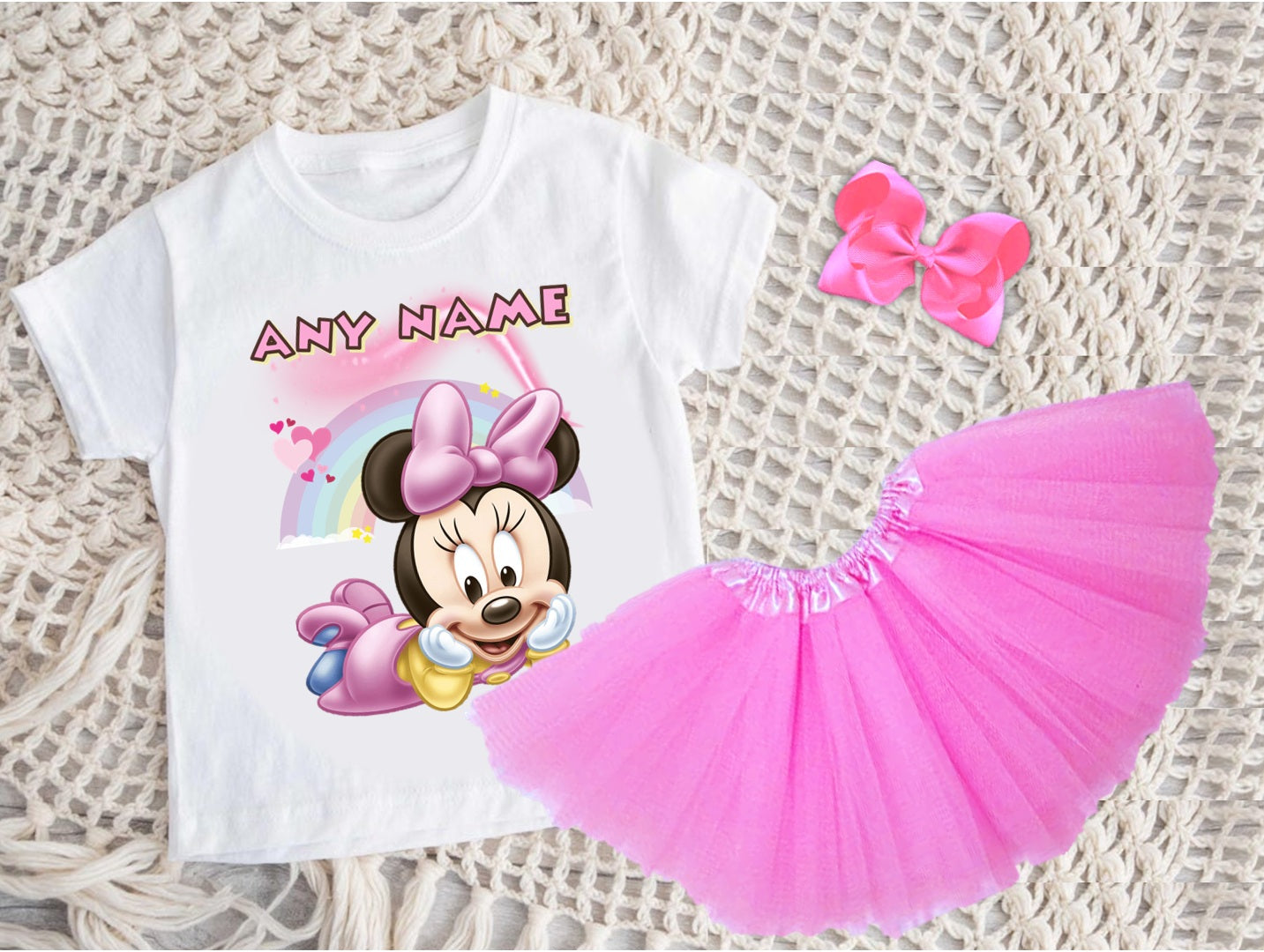 Baby Minnie Tutu Set Girls Personalized Custom Pink 3 Layer Tutu Outfit Dress Theme Cake Smash Party