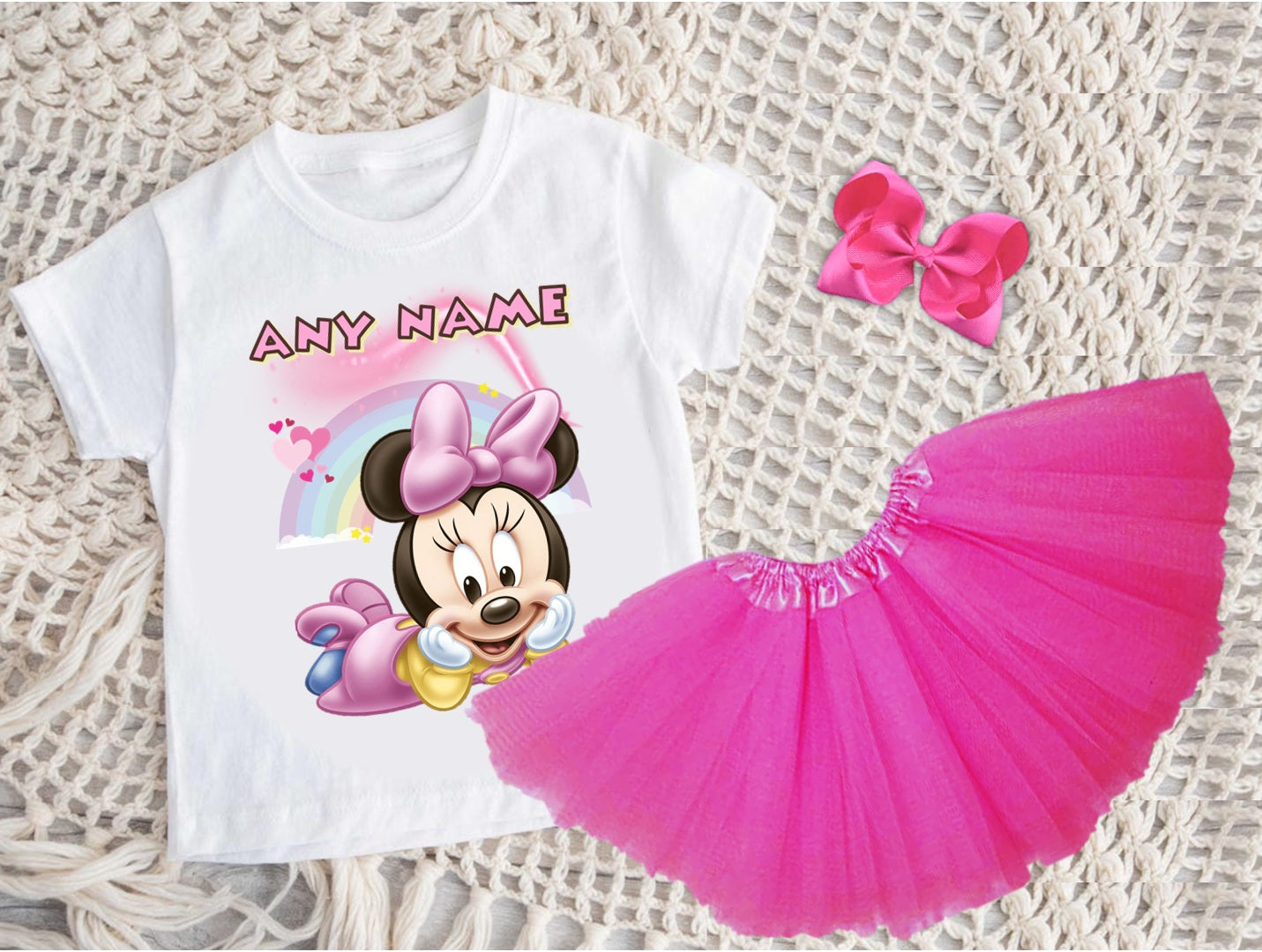 Baby Minnie Tutu Set Girls Personalized Custom Hot Pink 3 Layer Tutu Outfit Dress Theme Cake Smash Party