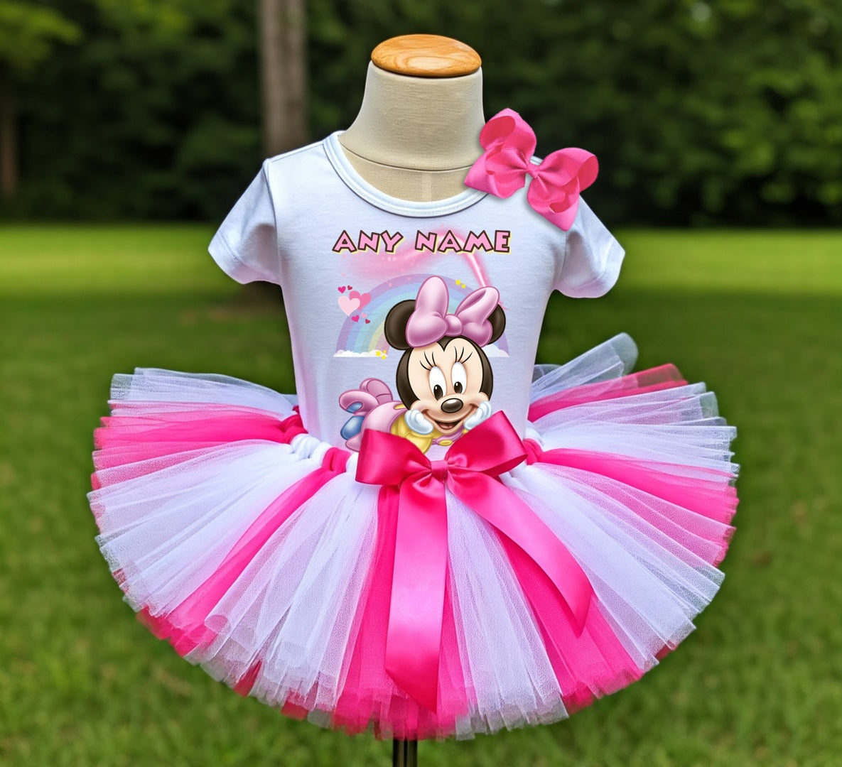 Baby Minnie Tutu Set Girls Personalized Custom Hot Pink White Pink Tutu Outfit Dress Theme Cake Smash Party