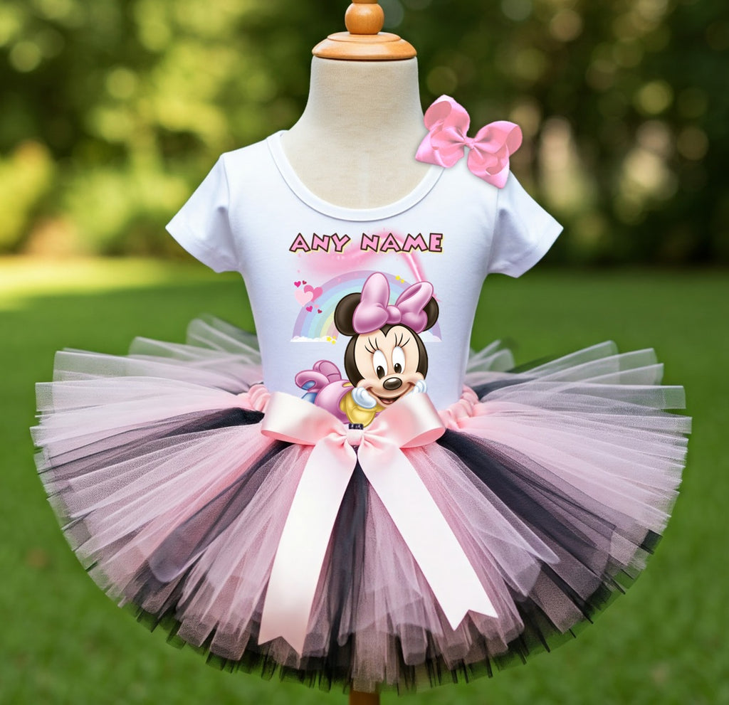 Baby Minnie Tutu Set Girls Personalized Custom Black Pink Tutu Outfit Dress Theme Cake Smash Party