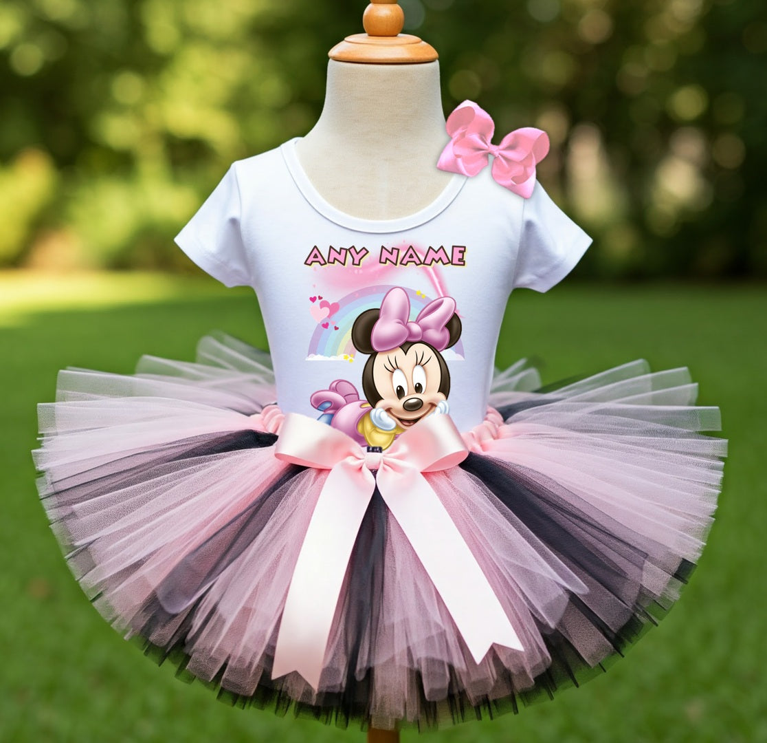 Baby Minnie Tutu Set Girls Personalized Custom Black Pink Tutu Outfit Dress Theme Cake Smash Party
