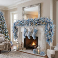 8-Foot Pre-Lit Royal Blue and Frosted Silver Luxury Artificial Holiday Garland Christmas Decor