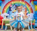 Bluey and Bingo Hug Tutu Set Girls Personalized Custom Brown Blue Ivory Tutu Outfit Dress Theme Cake Smash Birthday Party