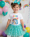 Bluey and Bingo Hug Tutu Set Girls Personalized Custom Aqua Blue Gold Polka Dots Tutu Outfit Dress Theme Cake Smash Birthday Party