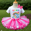 Bluey and Bingo Hug Tutu Set Girls Personalized Custom Hot Pink White Pink Ribbon Sewn Trim Tutu Outfit Dress Theme Cake Smash Birthday Party