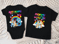 Bluey and Bingo Hug Personalized Custom Black Family T-Shirt or Onesie Pack Theme Cake Smash Birthday Party