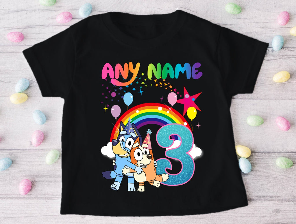 Bluey and Bingo Hug Personalized Custom Black Family T-Shirt or Onesie Pack Theme Cake Smash Birthday Party
