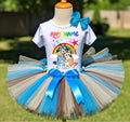 Bluey and Bingo Hug Tutu Set Girls Personalized Custom Brown Blue Ivory Tutu Outfit Dress Theme Cake Smash Birthday Party