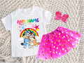 Bluey and Bingo Hug Tutu Set Girls Personalized Custom Hot Pink Gold Polka Dots Tutu Outfit Dress Theme Cake Smash Party