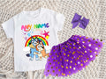 Bluey and Bingo Hug Tutu Set Girls Personalized Custom Purple Gold Polka Dots Tutu Outfit Dress Theme Cake Smash Party