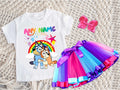 Bluey and Bingo Hug Tutu Set Girls Personalized Custom Hot Pink Blue Purple Ribbon Tutu Outfit Dress Theme Cake Smash Party