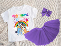 Bluey and Bingo Hug Tutu Set Girls Personalized Custom Purple 3 Layer Tutu Outfit Dress Theme Cake Smash Party