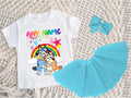 Bluey and Bingo Hug Tutu Set Girls Personalized Custom Blue 3 Layer Tutu Outfit Dress Theme Cake Smash Party