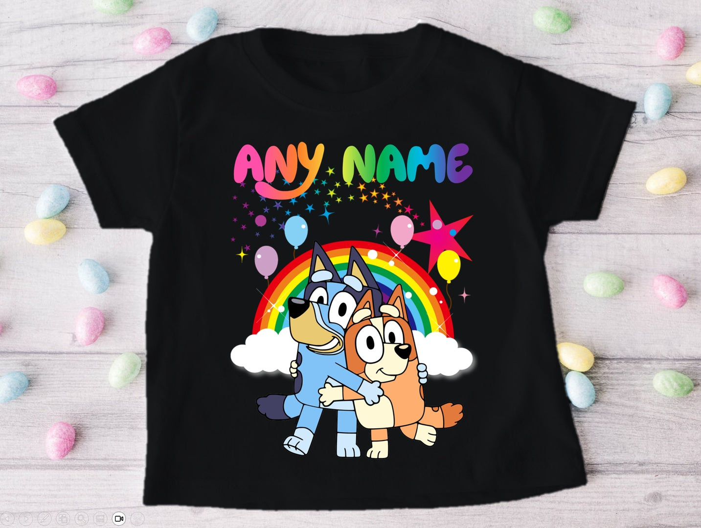 Bluey and Bingo Hug Personalized Custom Black T-Shirt or Onesie Theme Cake Smash Party