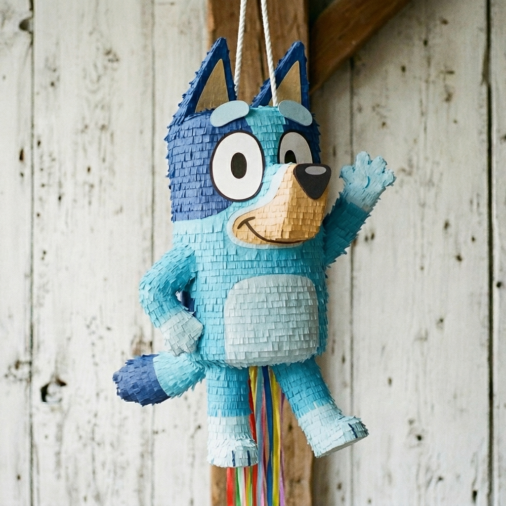 Premium Handmade 30-Inch Bluey Character Pull-String Piñata Table Decor Party Centerpiece