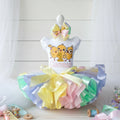Cantico Chicks Tutu Set Girls Personalized Custom Multicolor Ribbon Sewn Trim Tutu Outfit Dress Theme Cake Smash Birthday Party