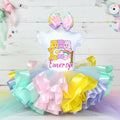 Care Bears Cheer Funshine Share Tutu Set Girls Personalized Custom Multicolor Ribbon Sewn Trim Tutu Outfit Dress Theme Cake Smash Birthday Party