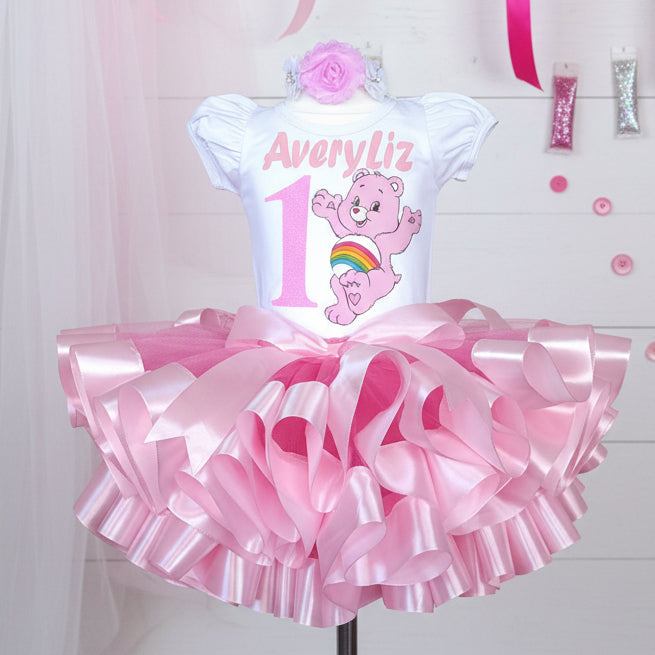 Care Bears Cheer Bear Tutu Set Girls Personalized Custom Pink Ribbon Sewn Trim Tutu Outfit Dress Theme Cake Smash Birthday Party