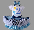 Princess Cinderella Tutu Set Girls Personalized Custom Blue White Ribbon Sewn Trim Tutu Outfit Dress Theme Cake Smash Birthday Party