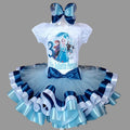 Elsa Anna Frozen Tutu Set Girls Personalized Custom Blue Light Blue Ribbon Sewn Trim Tutu Outfit Dress Theme Cake Smash Birthday Party