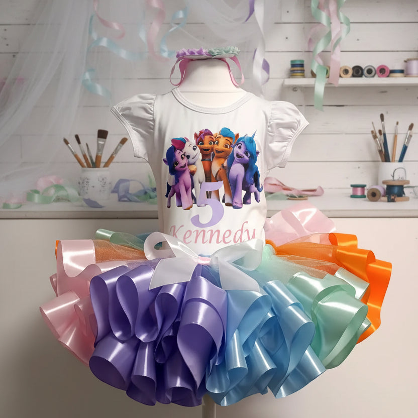 My Little Pony New Generation Tutu Set Girls Personalized Custom Multicolor Ribbon Sewn Trim Tutu Outfit Dress Theme Cake Smash Birthday Party