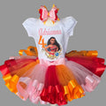 Ocean Princess Moana Tutu Set Girls Personalized Custom Red Orange Pink Ribbon Sewn Trim Tutu Outfit Dress Theme Cake Smash Birthday Party