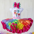 Super Kitties Tutu Set Girls Personalized Custom Rainbow Multicolor Ribbon Sewn Trim Tutu Outfit Dress Theme Cake Smash Birthday Party