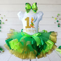 Fairy Tinkerbell Tutu Set Girls Personalized Custom Green Lime Gold Ribbon Sewn Trim Tutu Outfit Dress Theme Cake Smash Birthday Party