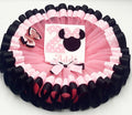 Minnie Ears Pink Tutu Set Girls Personalized Custom Pink Black Ribbon Sewn Trim Tutu Outfit Dress Theme Cake Smash Birthday Party