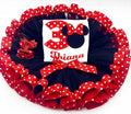 Minnie Ears Red Tutu Set Girls Personalized Custom Black Red Polka Dots Ribbon Sewn Trim Tutu Outfit Dress Theme Cake Smash Birthday Party