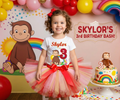 Curious George Tutu Set Girls Personalized Custom Red Pink Gold Tutu Outfit Dress Theme Cake Smash Birthday Party