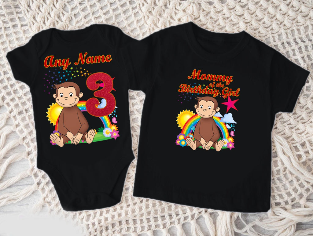 Curious George Personalized Custom Black Family T-Shirt or Onesie Pack Theme Cake Smash Birthday Party