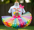 Curious George Tutu Set Girls Personalized Custom Rainbow Ribbon Sewn Trim Tutu Outfit Dress Theme Cake Smash Party