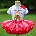 Curious George Tutu Set Girls Personalized Custom Red Pink Ribbon Sewn Trim Tutu Outfit Dress Theme Cake Smash Party