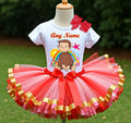 Curious George Tutu Set Girls Personalized Custom Red Pink Gold Ribbon Sewn Trim Tutu Outfit Dress Theme Cake Smash Party