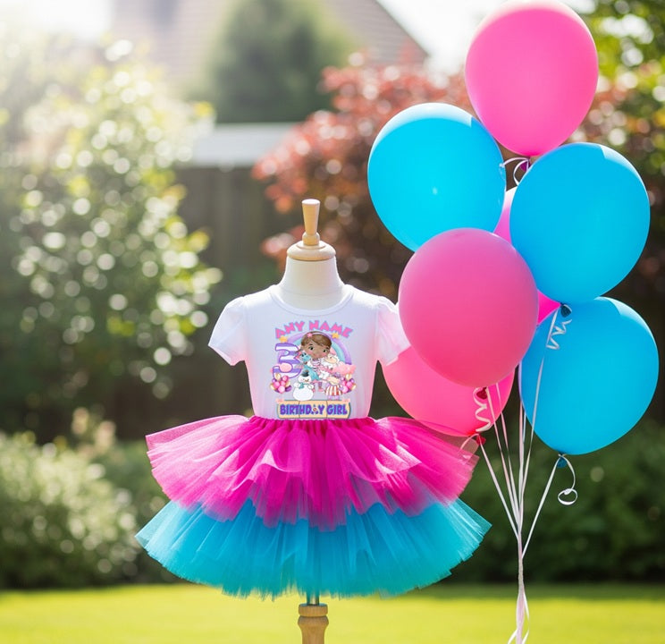Doc McStuffins Tutu Set Girls Personalized Custom Hot Pink Blue Tutu Outfit Dress Theme Cake Smash Birthday Party