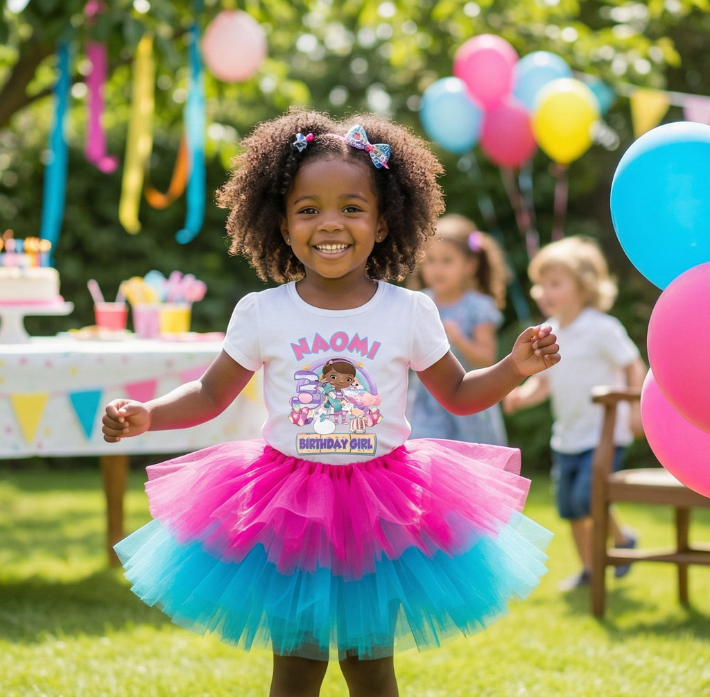Doc McStuffins Tutu Set Girls Personalized Custom Hot Pink Blue Tutu Outfit Dress Theme Cake Smash Birthday Party