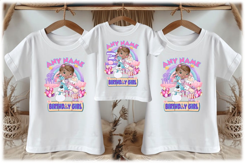 Doc McStuffins Personalized Custom White Family T-Shirt or Onesie Pack Theme Cake Smash Birthday Party