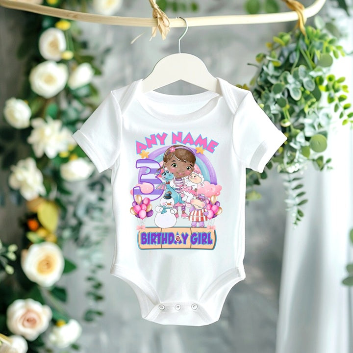 Doc McStuffins Personalized Custom White T-Shirt or Onesie Theme Cake Smash Birthday Party