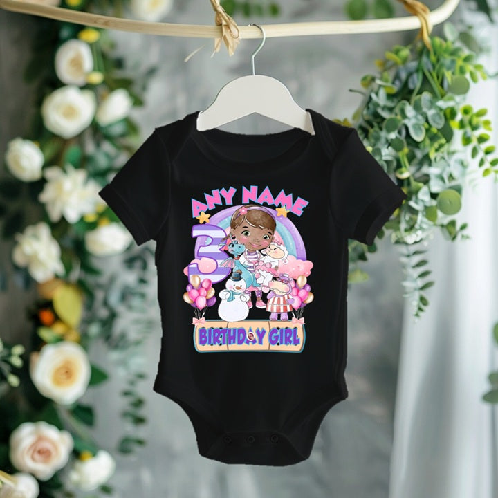 Doc McStuffins Personalized Custom Black T-Shirt or Onesie Theme Cake Smash Birthday Party