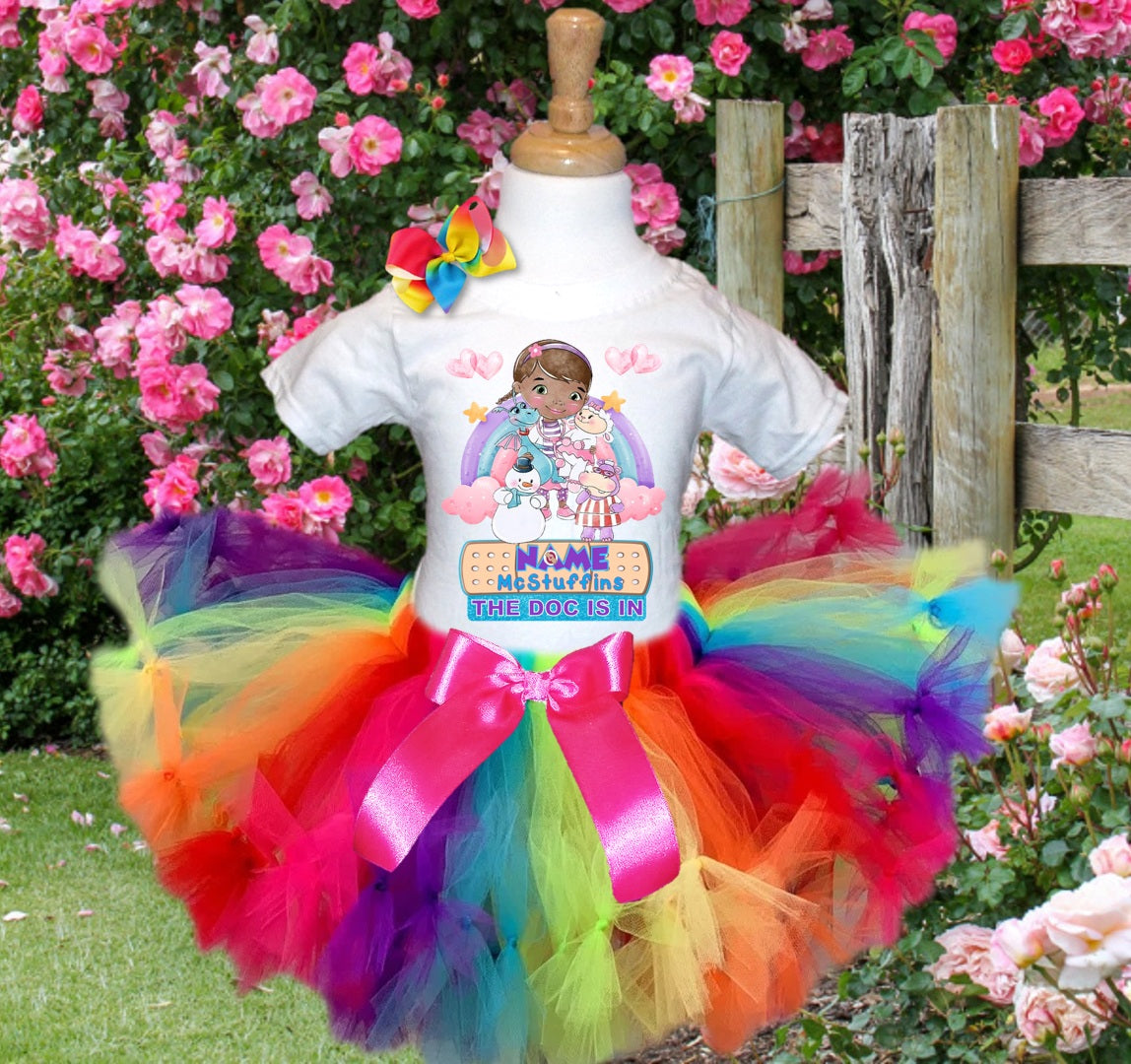 Doc McStuffins Tutu Set Girls Personalized Custom Rainbow Knots Tutu Outfit Dress Theme Cake Smash Party